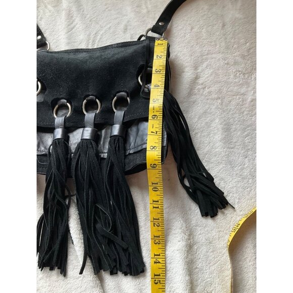 Free People Womens Crossbody Bag Black Suede Fringe Tassel Boho Western - Picture 5 of 10